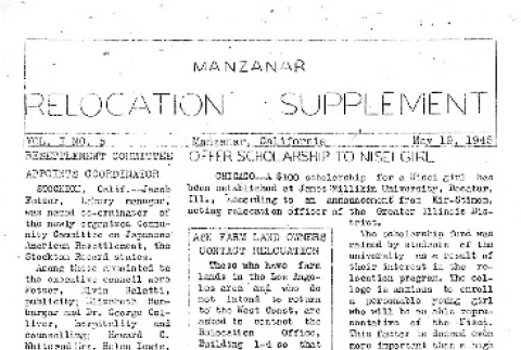 Manzanar Free Press Relocation Supplement Vol. 1 No. 5 (May 19, 1945) (ddr-densho-125-372)