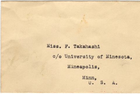 Envelope addressed to Miss F. Takahashi (ddr-densho-410-257)