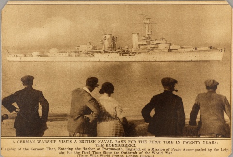 Clipping photo of British civilians looking at a German ship (ddr-njpa-13-958)