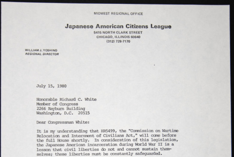 Letter to Richard White from William Yoshino (ddr-chijacl-1-318)