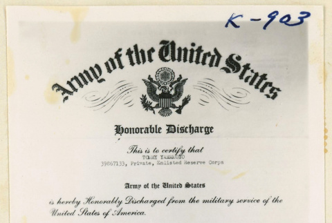 Honorable discharge for Tommy Yamamoto (ddr-densho-37-1969)
