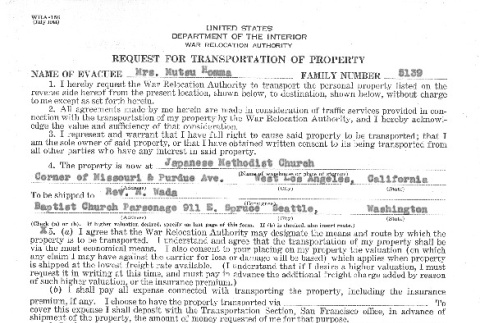 Request for Transportation of Property (ddr-densho-157-196)