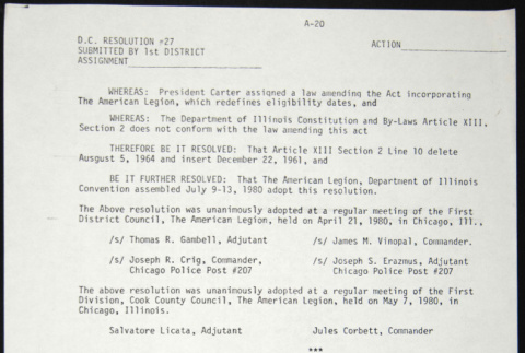 American Legion, Department of Illinois, DC Resolution #27 and 28 (ddr-chijacl-1-132)