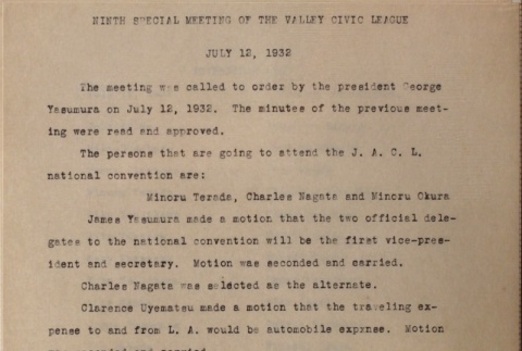 Minutes of the ninth Valley Civic League special meeting (ddr-densho-277-29)
