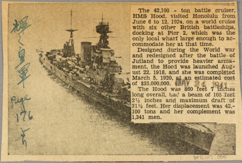 Clipping photograph of the HMS Hood (ddr-njpa-13-521)
