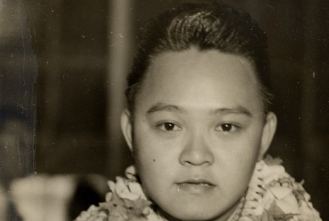 Amado Sanchez[?] wearing leis (ddr-njpa-1-1791)