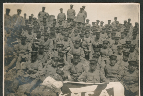 Group photo of YMCA men in uniform (ddr-densho-483-229)