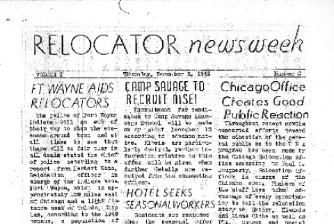 Relocator News Week, Vol. I No. 8 (December 2, 1943) (ddr-densho-141-197)