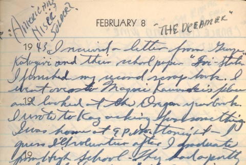 Diary entry, February 8, 1943 (ddr-densho-72-75)