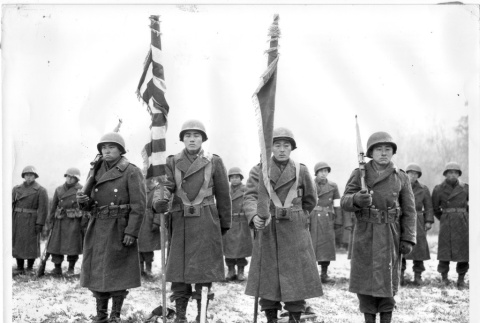Nisei soldiers standing at attention (ddr-densho-114-163)