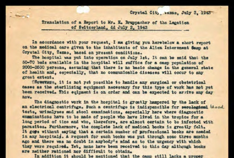 Translation of a report to Mr. H. Bruppacher of the Legation of Switzerland, July 2, 1943 (ddr-csujad-55-1398)