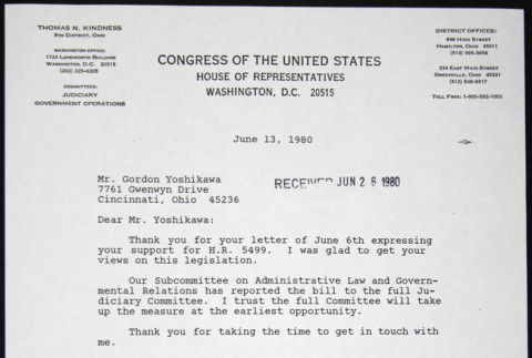 Letter to Gordon Yoshikawa from Thomas Kindness (ddr-chijacl-1-346)