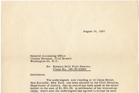 Letter to Sally Domoto from John Gorfinkel (ddr-densho-329-1237)