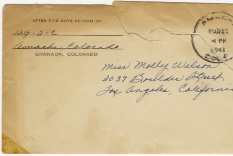 Letter (with envelope) to Molly Wilson from Violet Saito (March 15, 1943) (ddr-janm-1-69)