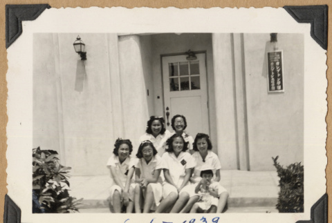Girls on building steps (ddr-densho-542-195)