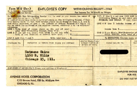 Withholding receipt 1944, Form W-2 (ddr-csujad-5-74)