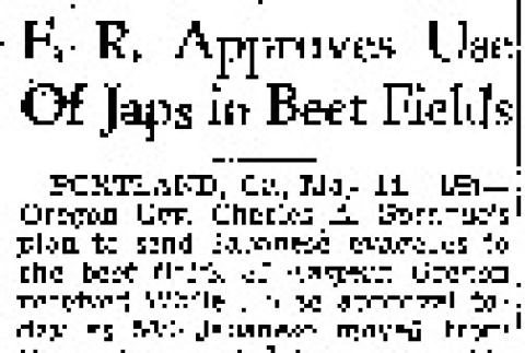 F.R. Approves Use Of Japs in Beet Fields (May 14, 1942) (ddr-densho-56-793)