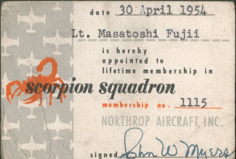 Membership card for the Scorpion Squadron (ddr-densho-321-324)