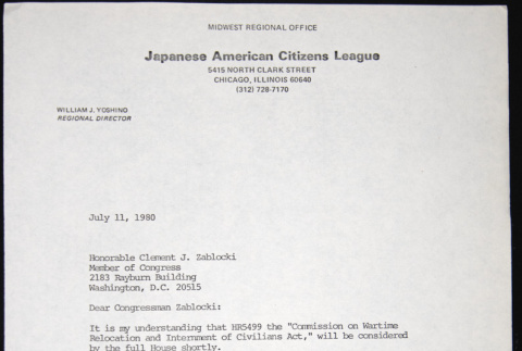 Letter to Clement Zablocki from William Yoshino (ddr-chijacl-1-293)