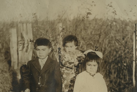 Three children on farm (ddr-densho-128-85)