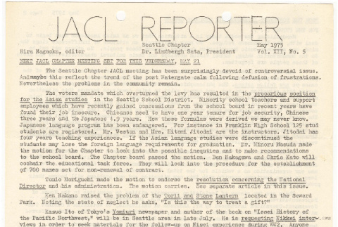 Seattle Chapter, JACL Reporter, Vol. XIII, No. 5, May 1975 (ddr-sjacl-1-246)