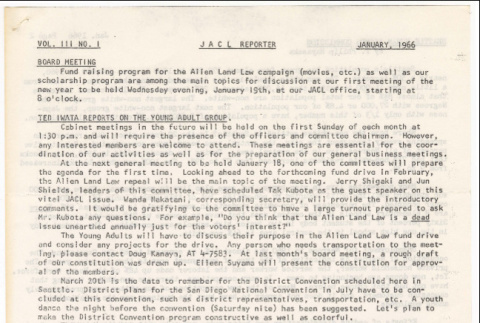Seattle Chapter, JACL Reporter, Vol. III, No. 1, January 1966 (ddr-sjacl-1-233)