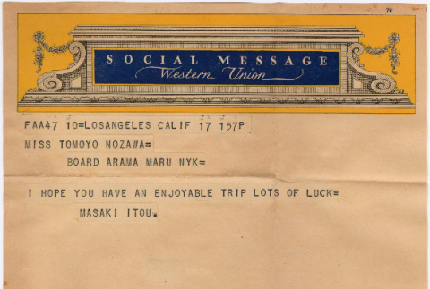 Envelope with telegram and notes from Masaki Ito to Tomoye (Nozawa) Takahashi (ddr-densho-410-385)