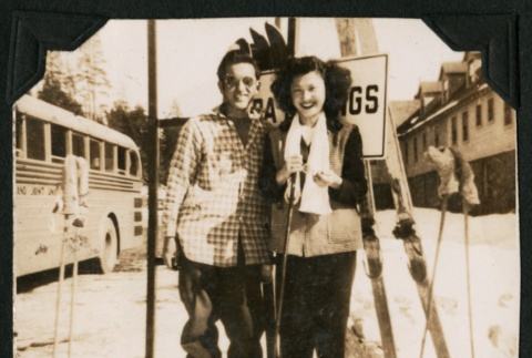 Walter Matsuoka and woman with skis (ddr-densho-390-97)