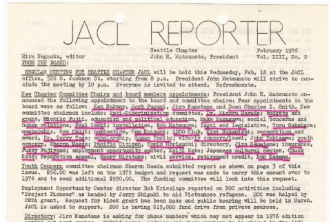 Seattle Chapter, JACL Reporter, Vol. XIII, No. 2, February 1976 (ddr-sjacl-1-253)