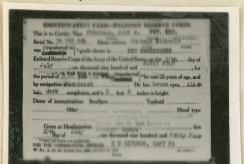 Pvt. John Fukasawa identification card (ddr-densho-37-1671)