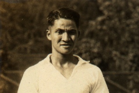 Setsuo Nakano, a tennis player posing with rackets (ddr-njpa-4-1265)