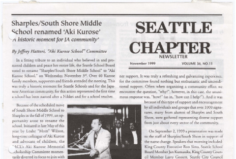Seattle Chapter, JACL Reporter, Vol. 36, No. 11, November 1999 (ddr-sjacl-1-469)