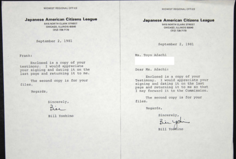 Letters to Frank and toy Adachi from Bill Yoshino (ddr-chijacl-1-578)