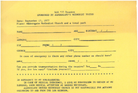 Registration for the 1977 Lake Sequoia Retreat reunion (ddr-densho-336-1096)