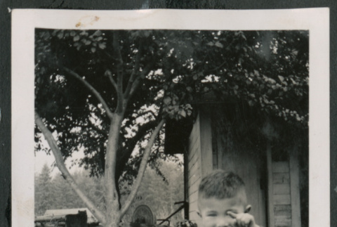 Photo of Kenji Ima holding a cat (ddr-densho-483-855)