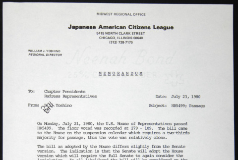Memo to Chapter Presidents from Bill Yoshino (ddr-chijacl-1-193)