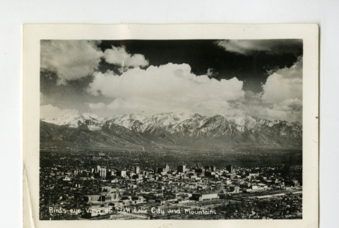 Birds eye view of Salt Lake City and mountains (ddr-csujad-38-82)