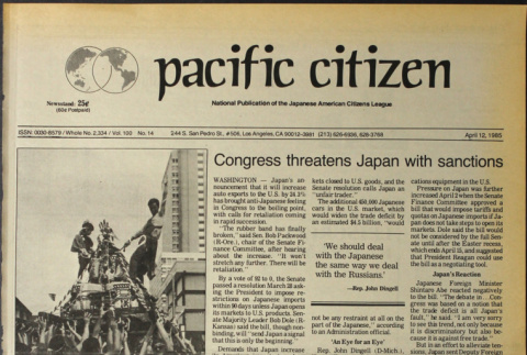 Pacific Citizen, Vol. 100 No. 14 (April 12, 1985) (ddr-pc-57-14)