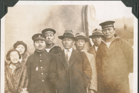 Ship's passengers posing with members of the crew (ddr-densho-483-541)
