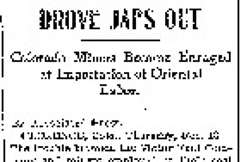 Drove Japs Out. Colorado Miners Become Enraged at Importation of Oriental Labor. (February 13, 1902) (ddr-densho-56-26)