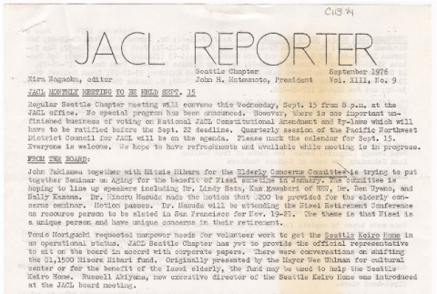 Seattle Chapter, JACL Reporter, Vol. XIII, No. 9, September 1976 (ddr-sjacl-1-194)