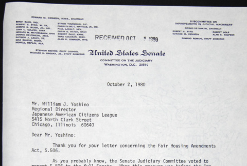 Letter to William Yoshino from Bob Dole (ddr-chijacl-1-324)