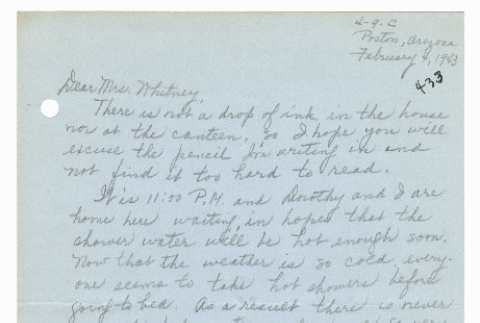 [ Letter to Mrs. Whitney from Louise Fukuda | February 4, 1943 ] (ddr-janm-22-112)