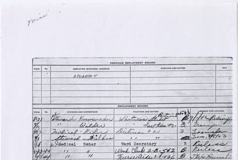 Employment Record for Masayo Horiuchi (ddr-densho-560-15)