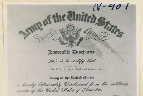 Honorable discharge for Joe Fujimoto (ddr-densho-37-1819)