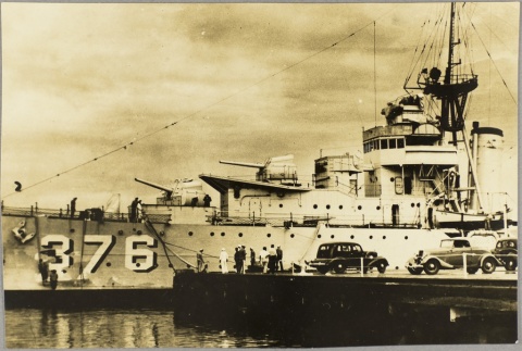 The USS Cushing at a dock (ddr-njpa-13-379)