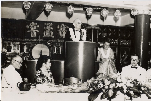Samuel Wilder King speaking at a dinner with Japanese community leaders (ddr-njpa-2-543)