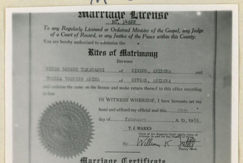 Takahashi Arima marriage license (ddr-densho-37-1613)