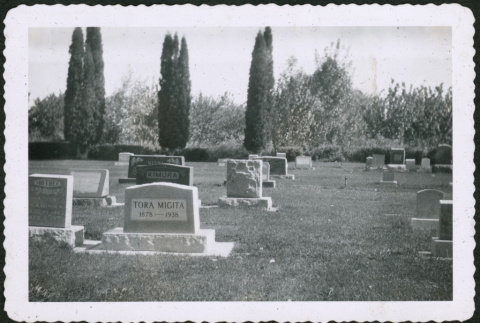 Cemetery and grave maker for Tora Migita (ddr-densho-293-188)