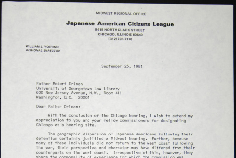 Letter to Robert Drinan from Bill Yoshino (ddr-chijacl-1-553)
